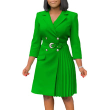 Load image into Gallery viewer, Pleated Notched Collar Midi Dress
