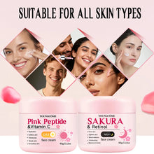 Load image into Gallery viewer, 4-Piece Day &amp; Night Skincare Set: Pink Peptide Vitamin C Day Cream + Sakura Retinol Night Cream &amp; Essence for Hydration, Firmnes
