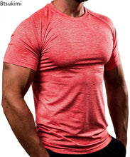 Load image into Gallery viewer, Summer Gym T-shirts Men's Solid Fitness Clothing O-neck Short Sleeve Tops Breathable Slim Bodybuilding Workout Muscle Tees Male
