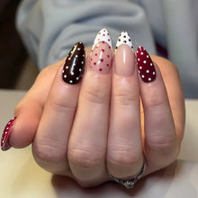 Load image into Gallery viewer, Medium long fake nails for women girls pink white black red blue brown polka dots design almond ballet tips press on false nail

