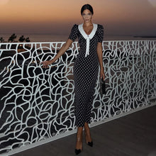 Load image into Gallery viewer, Dot Printed Dresses For Women Fashion Sexy Streetwear Short Sleeves Sheath Turn Down Collar V-Neck Long Vestidos Robes Female
