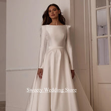 Load image into Gallery viewer, Modern Arabian Wedding Dress for Woman Customized Boat Neck Long Sleeves Sweep Train Open Back A Line Bride Bridal Gown
