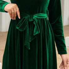 Load image into Gallery viewer, Women's Elegant A-Line Velvet Dress for Wedding Guest Prom Party Wedding Party, Long Sleeve Round Neck Belted Full Skirt
