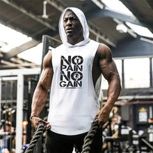 Load image into Gallery viewer, Men’s Fitness Workout Sportswear Tops Bodybuilding Hooded Tank Top Cotton Printed Sleeveless T-shirts Casual Hip Hop Undershirt
