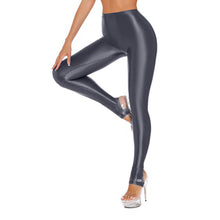 Load image into Gallery viewer, Womens Shiny Glossy High Waisted Stirrup Leggings Tights Gymnastics Workout Yoga Pants Tummy Control Sports Trousers
