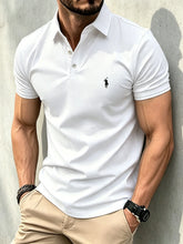 Load image into Gallery viewer, Men Solid Color Polo Shirt Regular Fit Business Casual Short Sleeve Tops With Small Horse Embroidery Chest Print men shirts
