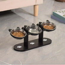Load image into Gallery viewer, Elevated Cat Food Bowl with Black Wooden Support Frame Stainless Steel Cats Bowls 15° Stand Sloped Feeding &amp; Watering Supplies
