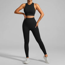 Load image into Gallery viewer, Seamless Ribbed High Waisted Yoga Set for Women, Tummy Control Criss Cross Back Workout Outfit, Quick Dry Fitness Set for Gym
