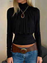 Load image into Gallery viewer, Elegant Black Turtleneck Tee Women
