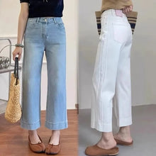 Load image into Gallery viewer, Women High Waist Wide Leg Pants Casual Loose Trousers Summer Solid Color Straight Fit Pocketed Ankle-Length Jeans
