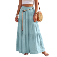 Load image into Gallery viewer, Skirts for Women Linen Maxi Skirt Pleated Long Flowy Elastic Skirt Tiered Beach A-Line Skirts 6XDA
