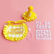 Load image into Gallery viewer, Pet Hat &amp; Bib Set for Cats Birthday , Kitty Party Dress-up Costume Accessories, Adjustable Bandana Photo Props for Celebration
