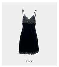 Load image into Gallery viewer, Women's Velvet Nightdress Sexy Deep V Nightgown Female Lace Patchwork Suspender Skirt Backless Adjustable shoulder strap Dress
