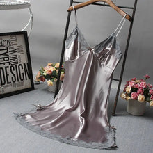 Load image into Gallery viewer, Lace V Neck Satin Nightgown
