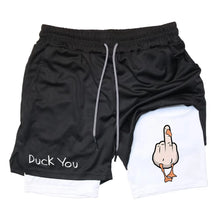 Load image into Gallery viewer, Cartoon Duck Print Men's Shorts Summer Double Layer Letter Print  Quick Drying Pants Fitness Tracksuit Beach Short Pants RL0358
