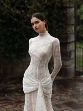 Load image into Gallery viewer, Elegant Mermaid Wedding Dresses Lace Long Sleeves Bridal Gown High Collar Exquisite Corset Party Dress robe de mariée Customized
