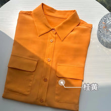 Load image into Gallery viewer, Women Real Silk Shirts Classic Double Pockets Solid Color Casual Fashion Long Sleeve Thin Shirt Blouses Tees
