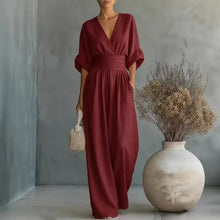 Load image into Gallery viewer, Women's Jumpsuit Fashion High Waist V-neck Casual Jumpsuits Sexy Solid Color Office Wide Leg Trousers Overalls Vacation Outfit
