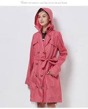 Load image into Gallery viewer, Fashion Women Thin Raincoat Poncho Ladies Waterproof Long Slim Raincoats Adults Outdoor Hiking  Windproof Rain Coat With Belt
