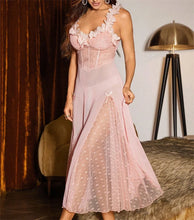 Load image into Gallery viewer, Night Dress Woman Suspenders Polka Dot Mesh Sleepwear Fairy Bow Long Dress Pajama Petal Nightwear V-Neck Backless Sexy Nightgown
