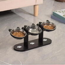 Load image into Gallery viewer, Elevated Cat Food Bowl with Black Wooden Support Frame Stainless Steel Cats Bowls 15° Stand Sloped Feeding &amp; Watering Supplies

