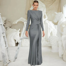 Load image into Gallery viewer, Women's Elegant Wedding Party Dress Female Clothing O-neck Long Sleeve Ruched High Waist Bodycon Long Maxi Evening Prom Dresses
