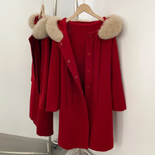 Load image into Gallery viewer, Warm Hooded Wool Fur Coat
