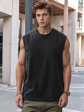 Load image into Gallery viewer, Summer Men's Washed Cotton Tank Tops Muscle Gym Sleeveless Workout T Shirts Running Beach Loose Cutoff Tees
