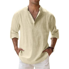 Load image into Gallery viewer, Streetwear Men Lightweight Shirts Long Sleeve Henley Cotton Linen Shirts for Men Beach Hawaiian Shirts Breathable Collar Tshirts
