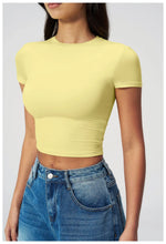 Load image into Gallery viewer, Yoga Shirts Women Sexy Exposing The Navel Short Sleeve Workout Crop Top Gym Top Fitness Running Workout Sport T-shirts Yoga Wear
