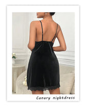 Load image into Gallery viewer, Women's Velvet Nightdress Sexy Deep V Nightgown Female Lace Patchwork Suspender Skirt Backless Adjustable shoulder strap Dress
