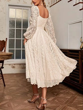 Load image into Gallery viewer, Elegant Party Dress For Woman Evening Prom Dresses Lace Long Gown V Neck Maxi Dress White Pink Floral Lace A Line Balloon Sleeve
