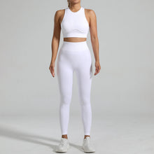 Load image into Gallery viewer, Seamless Ribbed High Waisted Yoga Set for Women, Tummy Control Criss Cross Back Workout Outfit, Quick Dry Fitness Set for Gym

