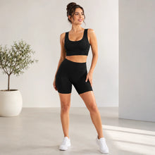 Load image into Gallery viewer, Seamless Ribbed Yoga Set 2 Piece Workout Outfit, Crop Tank Top &amp; High Waist Biker Shorts Gym Suit for Fitness, Running, Pilates
