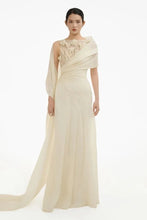 Load image into Gallery viewer, Women's Formal Evening Gowns Ivory Bridesmaid Dress With 3D Floral Applique Draped Cape Evening Dresses Wedding Dress
