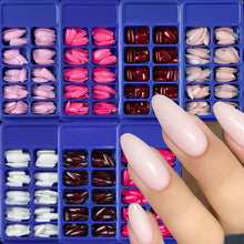 Load image into Gallery viewer, 120pcs/Box Bright Gloss Pink False Nails Medium Almond Simple Solid Color Press On Nails Soft Gel Full Cover Wearable False Nail
