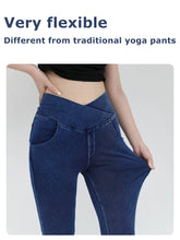 Load image into Gallery viewer, Yoga Jeans for Women Denim Pants Sexy Flared Trousers Lady Pants Hip Lifting and Cross Waist Design Indoor Sports Outdoor Flared
