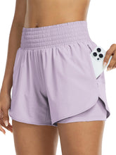 Load image into Gallery viewer, Women's high-waisted athletic shorts for running, yoga, layered design, anti-exposure, fitness, and workout with pockets
