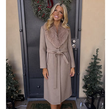 Load image into Gallery viewer, Elegant Belted Fur Collar Overcoat
