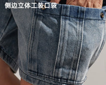 Load image into Gallery viewer, Retro Denim Utility Knee Shorts
