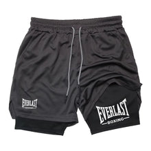 Load image into Gallery viewer, Men's compression gym shorts, EVERLAST printed sports pants, double layered, quick drying, basketball,  muscle, fitness RL0365
