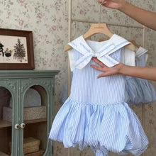 Load image into Gallery viewer, Blue Striped Sailor Girls Dress
