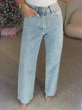 Load image into Gallery viewer, 2025 Women Jeans Straight Diamonds Pants Stretch High Waist Washed Mom Jeans Y2k Streetwear Trousers Vintage Denims Streetwear
