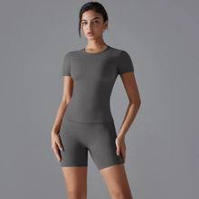 Load image into Gallery viewer, Yoga Set Women Sports Short Sleeve Top With High Waist Leggings Running Jogging Workout Workout Clothes Sports Fitness Gym Sets
