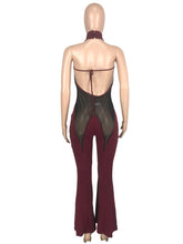 Load image into Gallery viewer, Sheer Lace Halter Flare Jumpsuit
