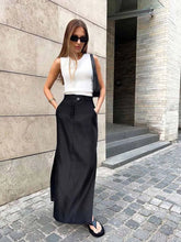 Load image into Gallery viewer, Black Loose Long Skirts Women A-Line Zip Skirts Ladies Elegant Summer Skirts Female With Pocket Ankle-Length Skirts
