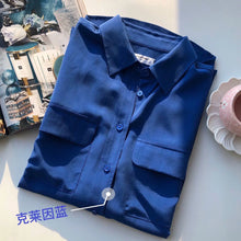 Load image into Gallery viewer, Women Real Silk Shirts Classic Double Pockets Solid Color Casual Fashion Long Sleeve Thin Shirt Blouses Tees
