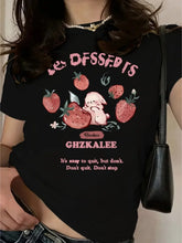 Load image into Gallery viewer, Women's T-Shirt - Cute Strawberry &amp; Rabbit Graphic, Soft Casual Round Neck Tee with Inspirational Quote
