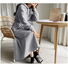 Load image into Gallery viewer, Hooded Mid-Calf Sweatshirt Dress for Autumn Winter
