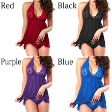 Load image into Gallery viewer, Summer Nightdress Open Back Sleeping Dress for Women Sexy Lingerie Halter Chemise Lace Babydoll Mesh Nightwear V Neck Teddy

